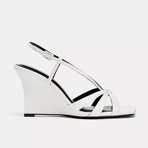 Zara White Strappy Wedge Heels